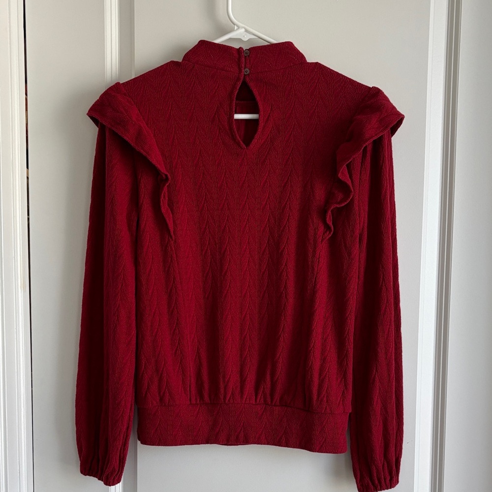 LOFT Red Ruffle Top - Picture 3 of 7